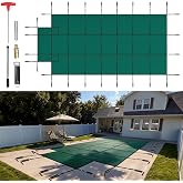 VEVOR Pool Safety Cover, Fits 16x32ft Rectangular Inground Winter Swimming Pools, with 4x8ft Center End Step, Triple Stitched, High Strength Mesh PP, Great Rain Permeability, Installation Hardware