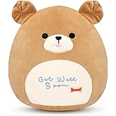 Easfan 13'' Get Well Soon Puppy Plush Pillow Soft Cute Shar Pei Dog Plush Get Well Soon Gifts for Kids Patient Feel Better for Women Men, Brown
