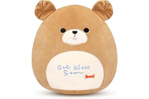 Easfan 13'' Get Well Soon Puppy Plush Pillow Soft Cute Shar Pei Dog Plush Get Well Soon Gifts for Kids Patient Feel Better for Women Men, Brown