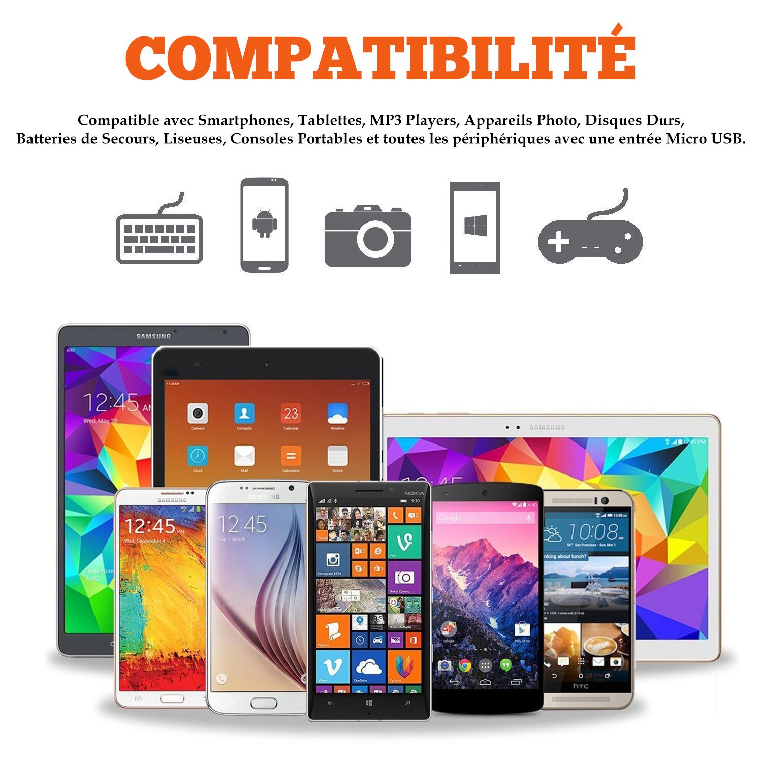 [Lot de 3] Câble Micro USB Tressé, Chargeur Samsung 1m+2m+3m, Cordon en Nylon Tressé, Bazar Express Câble Chargeur USB Micro USB, Charge Rapide pour Samgung Galaxy, HTC, Sony, Huawei, Nexus, Asus (Noir)