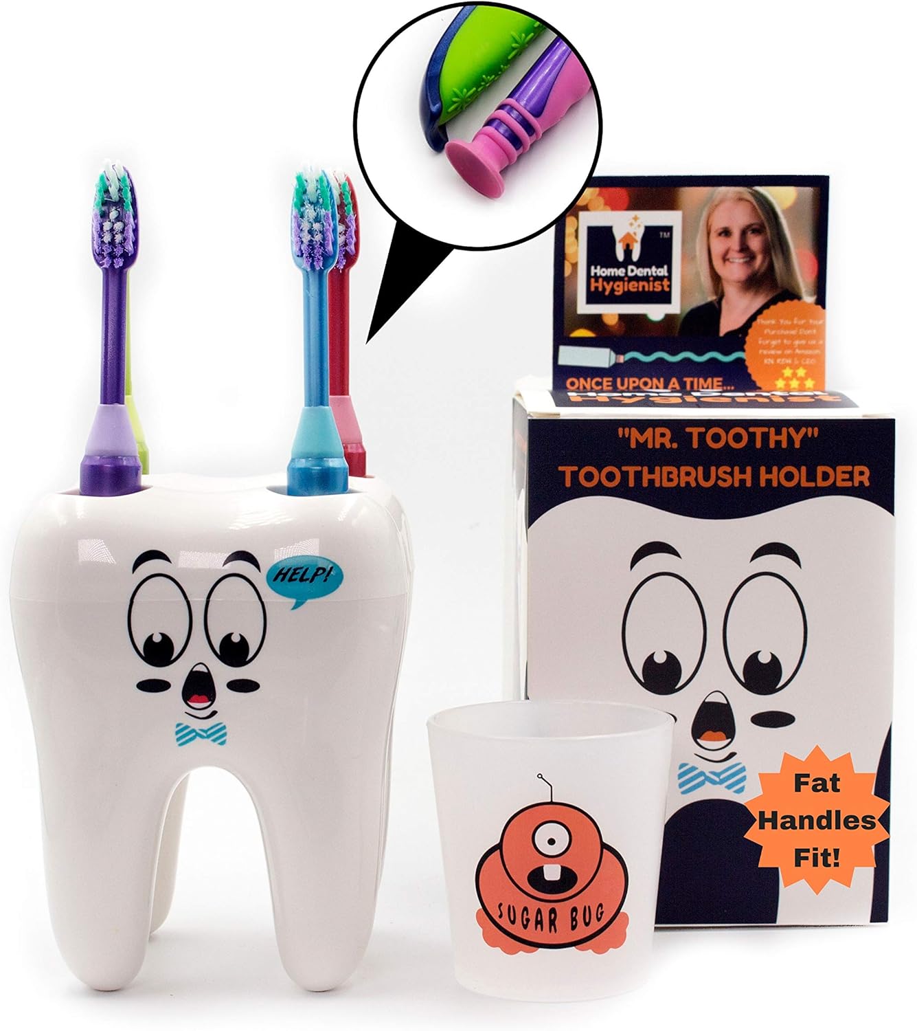 Mr. Toothy Kids Toothbrush Holder with Bonus Sugar Bug Rinse Cup. Tooth
