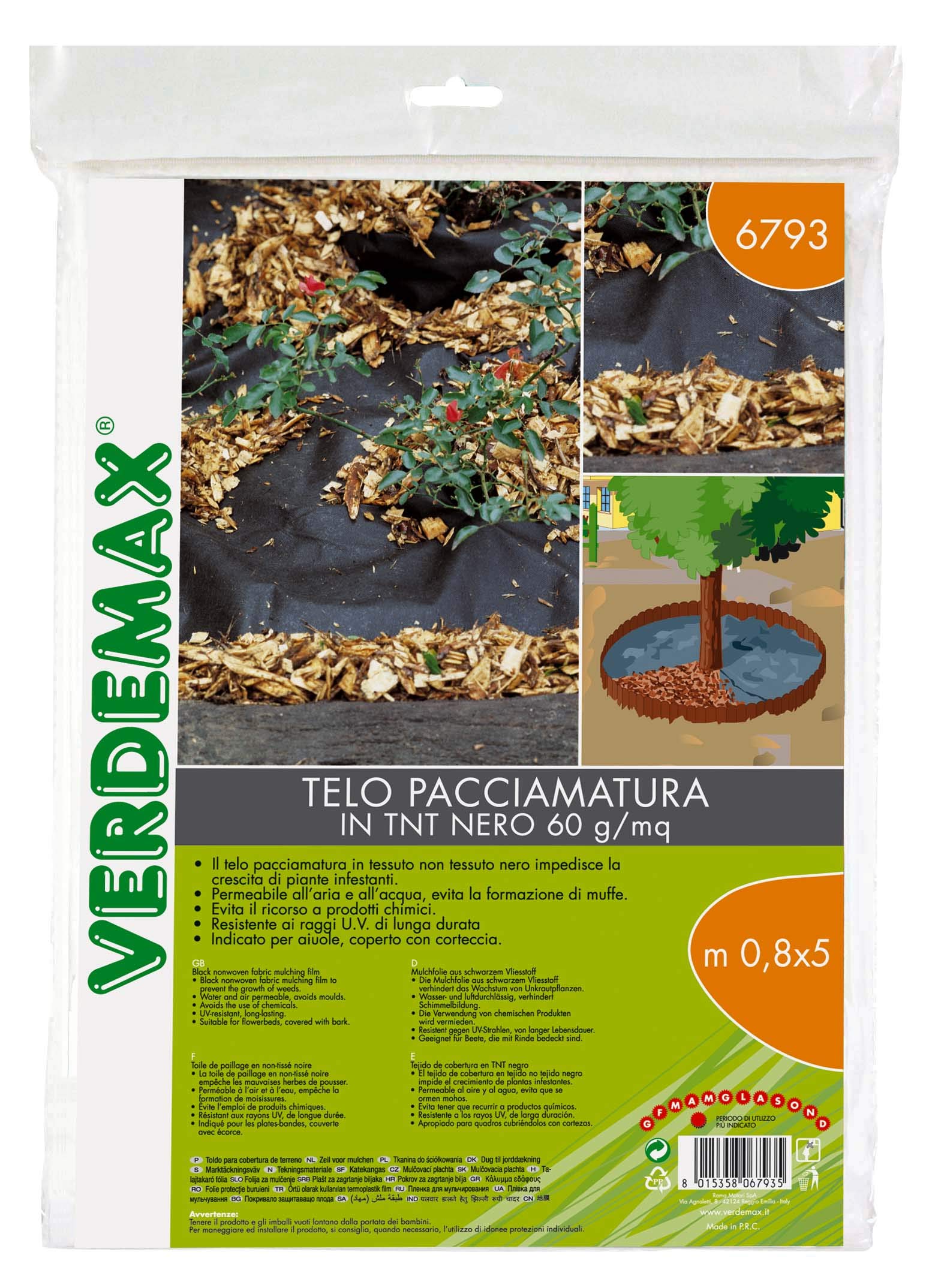 Verdemax 6793 0.8 x 5 m Nonwoven Fabric Mulching Film - Black
