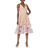 Dress The Population Womens Audrey Spaghetti Strap Midi A-line 3D Floral Dress