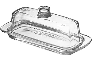 Royalty Art Glass Butter Dish with Lid, Single Stick Container with Handle Cover, Rustic Farmhouse or Vintage Boho Kitchen Accessory, Clear (Clear)