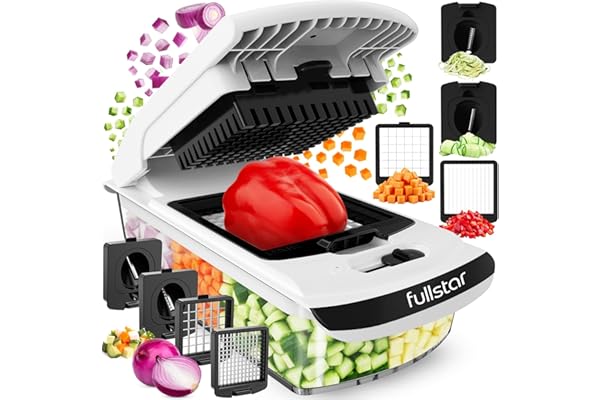Fullstar Pro Original Vegetable Chopper & Spiralizer, Kitchen Prep Tool | 4 in 1 Veggie Slicer, Onion & Fruit Cutter with Sharp Stainless Steel Blades & Container, All-in-One Food Prep Tool (White)