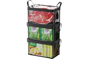 iSPECLE Freezer Organizer Bins - 3 Pack Large Stackable Deep Freezer Organizer Bins for 5 to 7 Cu.Ft Chest Freezers Easy Get 