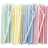 ALINK 200-Pack Striped Flexible Drinking Straws, Multi Colored Plastic Disposable Bendy Straws - 7.75" x 0.23"