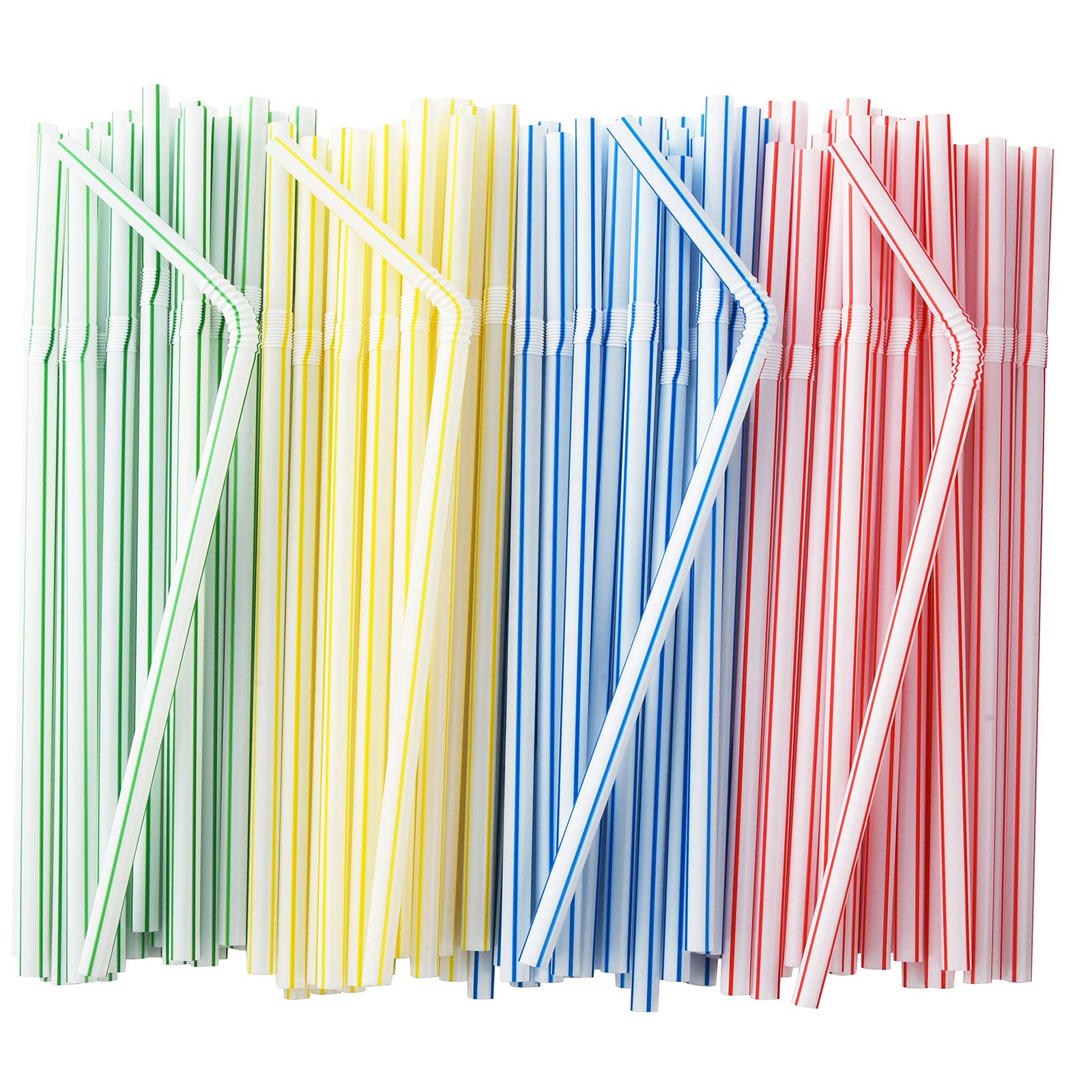 Photo 1 of ALINK 500-Pack Striped Flexible Drinking Straws, Plastic Disposable Bendy Straws - 7.75" x 0.23"