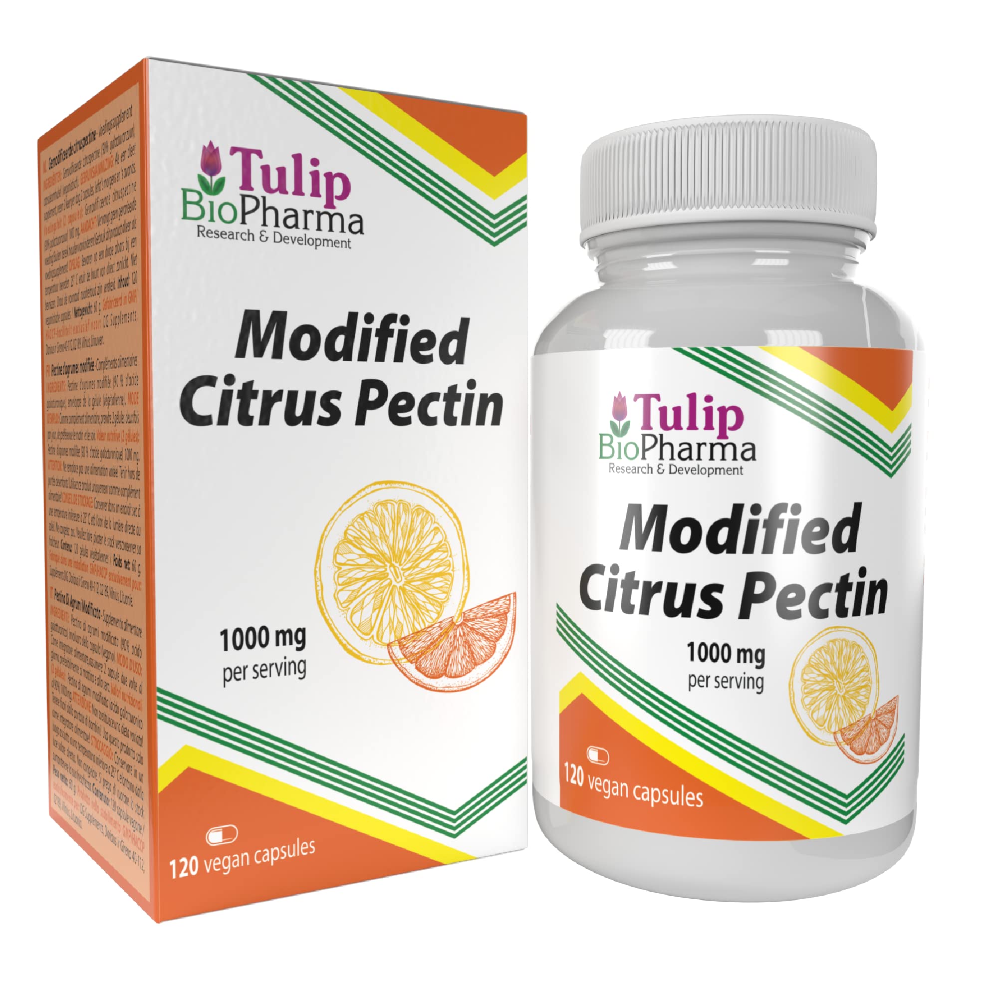 Tulip BioPharma Modified Citrus Pectin (MCP) 500mg 120 Vegan Capsules, 90% Galacturonic Acid, 3rd Party Lab Tested, High Strength Supplement, Gluten and GMO Free