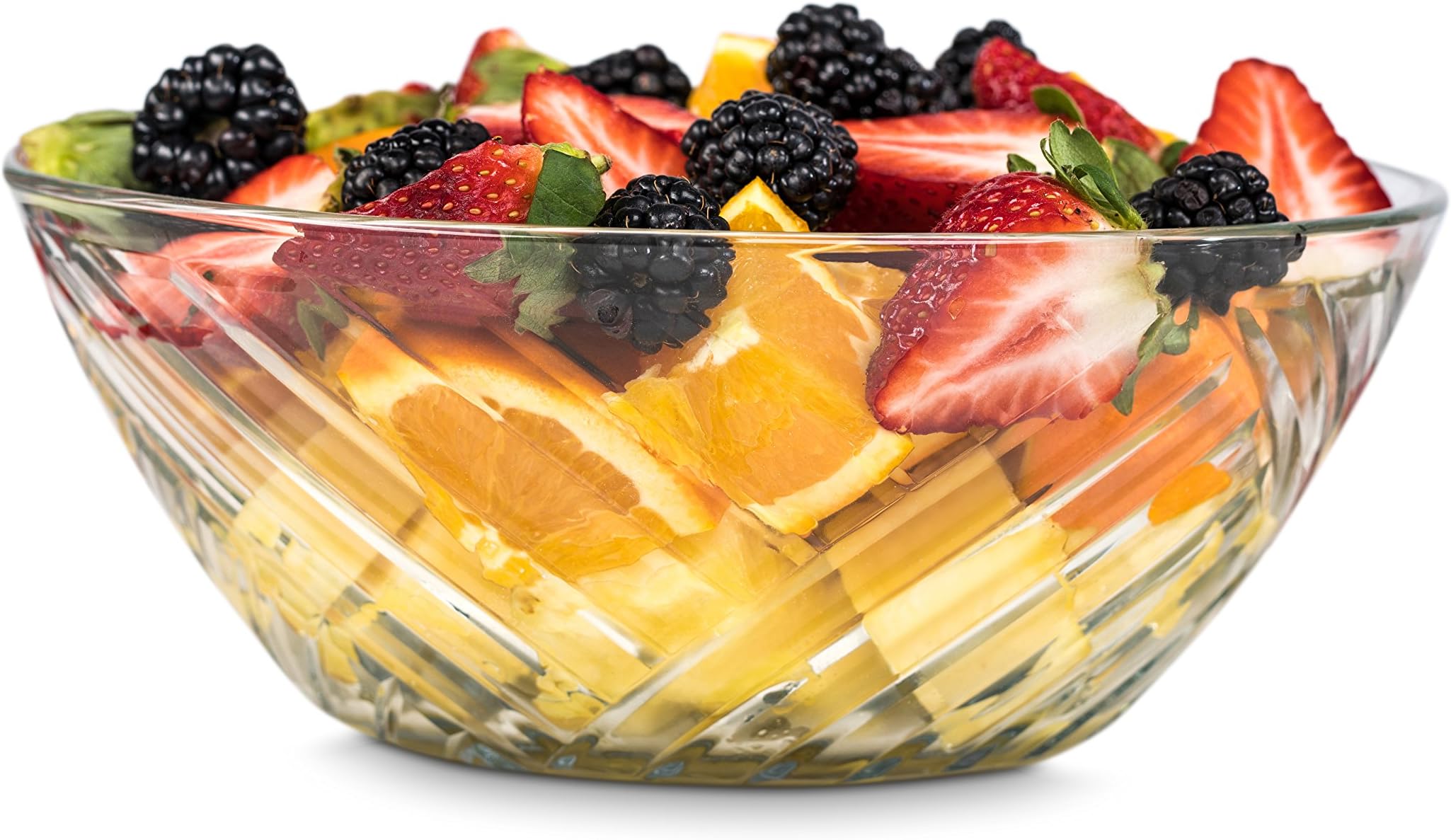 Zanzer Large Serving Bowl With Alternating Etched Diagonal Pattern - 71 Oz - For Fruits & Salads