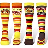 Asekonc 2 Pairs Thanksgiving Turkey Socks, Turkey Trot Socks Fun Running Socks for Women Men Thanksgiving Autumn Holiday Gift