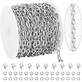 KYUNHOO 16.4 Feet Stainless Steel Jewelry Making Chains Oval Circle Chain Embossed Cable Link Necklace Chain with Lobster Clasps and Jump Rings for Jewelry Craft DIY