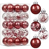 30PCS Christmas Balls Ornaments 2'' Shatterproof Christmas Tree Ornaments Set Red and Clear Decorative Hanging Ornaments for Xmas Tree Party Holiday Decoration, Briful