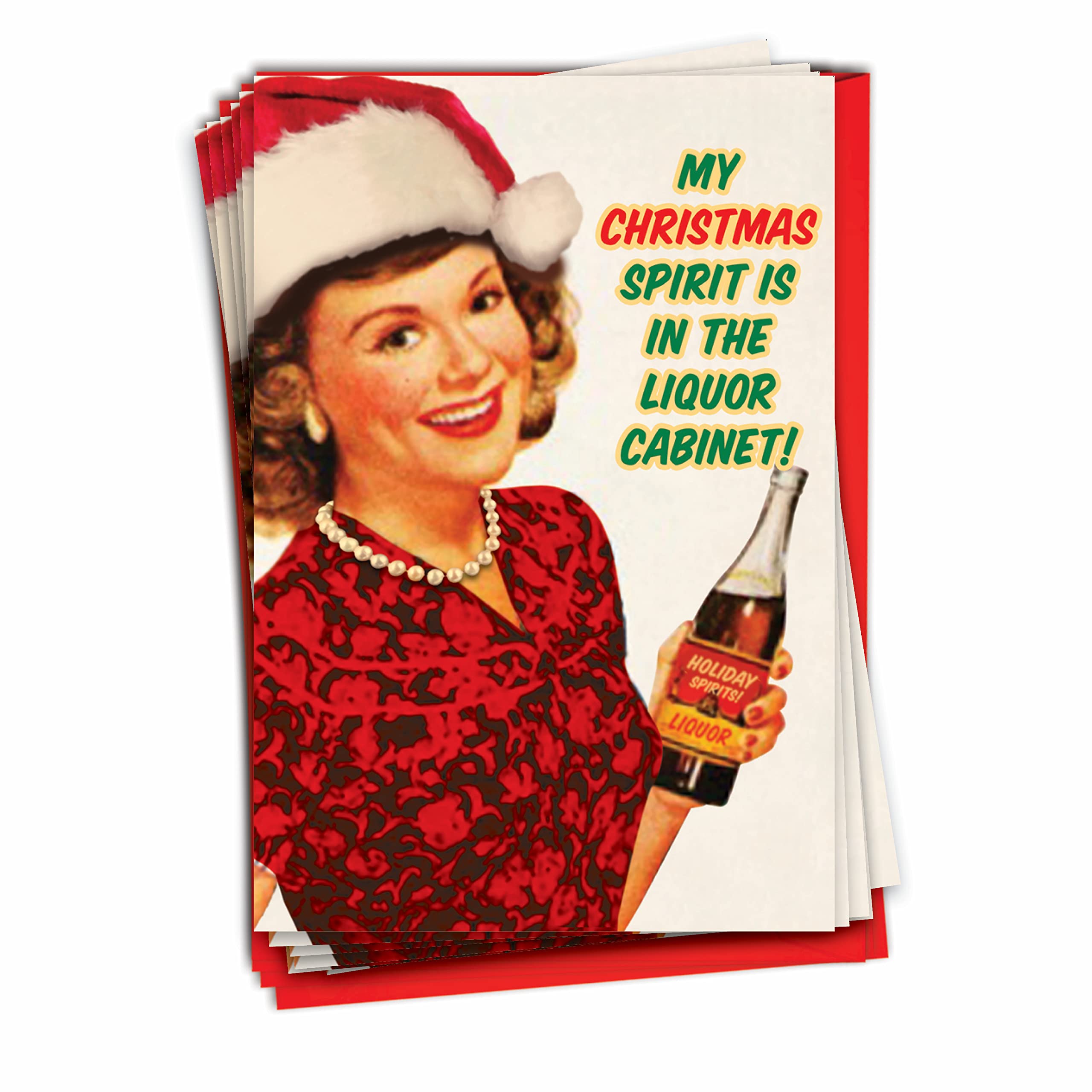 B1141 Box Set of 12 Christmas Spirit Unique Hilarious Christmas Cards with Envelopes