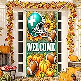 BlissYard Fall Welcome Door Cover Thanksgiving Backdrop Sunflower Pumpkin 71x35 Inch Football Theme Door Banner for Autumn Party Decorations Sign for Porch Wall Decor Photo Booth Props
