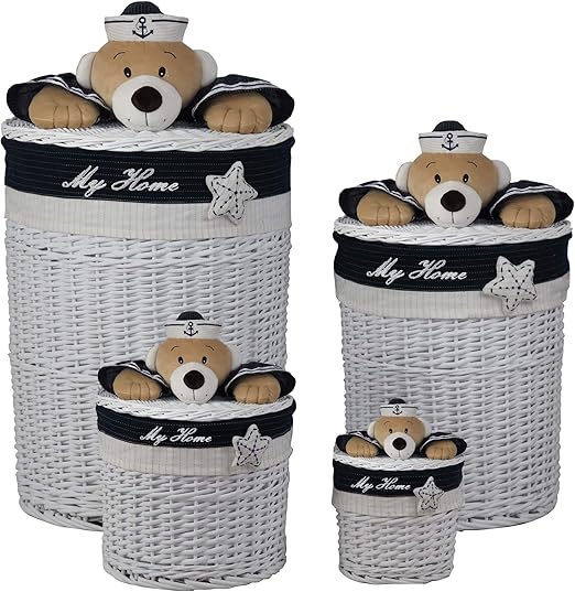 Amazon Com Decozen Set Of 4 White Willow Baskets With Blue Fabric