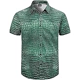 Fashonal Men's Animal Print Novelty Button Down Hawaiian Shirt, S-4XL