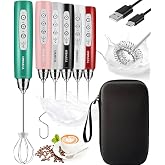YUSWKO Handheld Milk Frother Wand for Coffee, Rechargeable Electric Whisk with 3 Heads 3 Speeds Drink Mixer Coffee Frother For Latte, Cappuccino, Hot Chocolate, Egg, Green with Bag