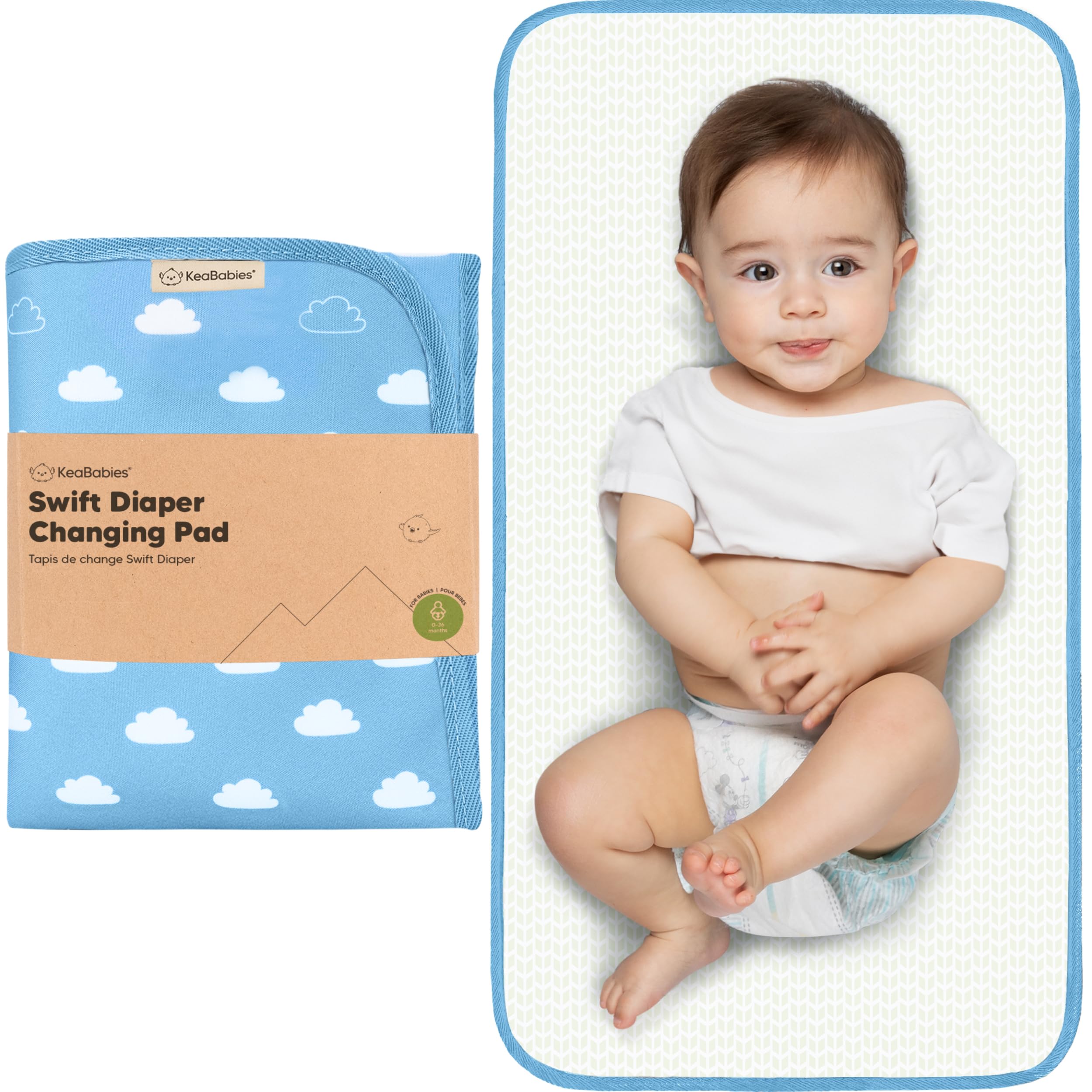 Photo 1 of KeaBabies Portable Diaper Changing Pad, Easy Wipe Clean - Foldable Waterproof Baby Changing Mat for Diaper Bag, Compact, Lightweight, 25x13 Newborn, Infant, Baby Changer Travel Essential (Cloud)