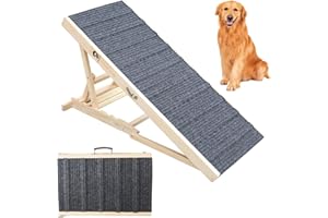DOICAH Dog Ramp for Bed, Adjustable Pet Ramp for Couch, 47.2" Length Dog Ramp for High Bed, Wooden Folding Portable (Width-16-Oak)