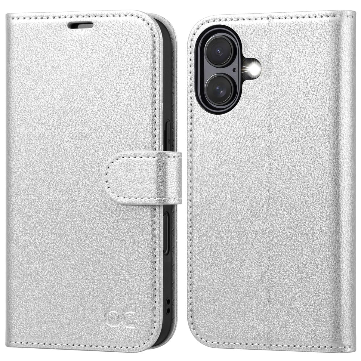 OCASE for iPhone 16 Case, PU Leather Wallet, Magnetic Flip Folio Cover with RFID Blocking, Card Holders, Shockproof TPU, and Kickstand for 6.1 Inch iPhone 16 (2024), Silver