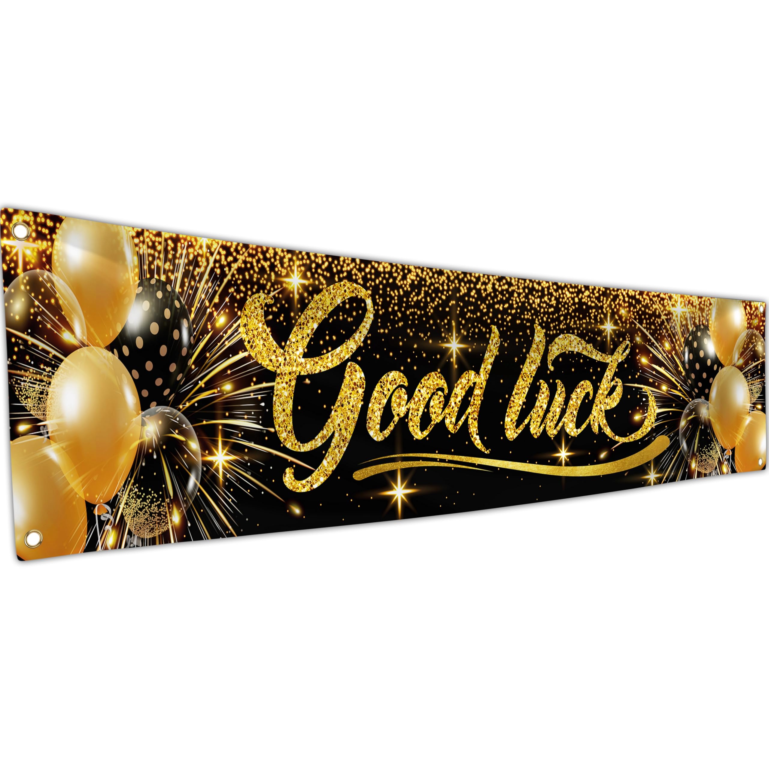 Good Luck Banner - Sorry Your Leaving Decorations 180 x 40cm - We Will Miss You Goodbye Farewell Banner (Black & Gold)