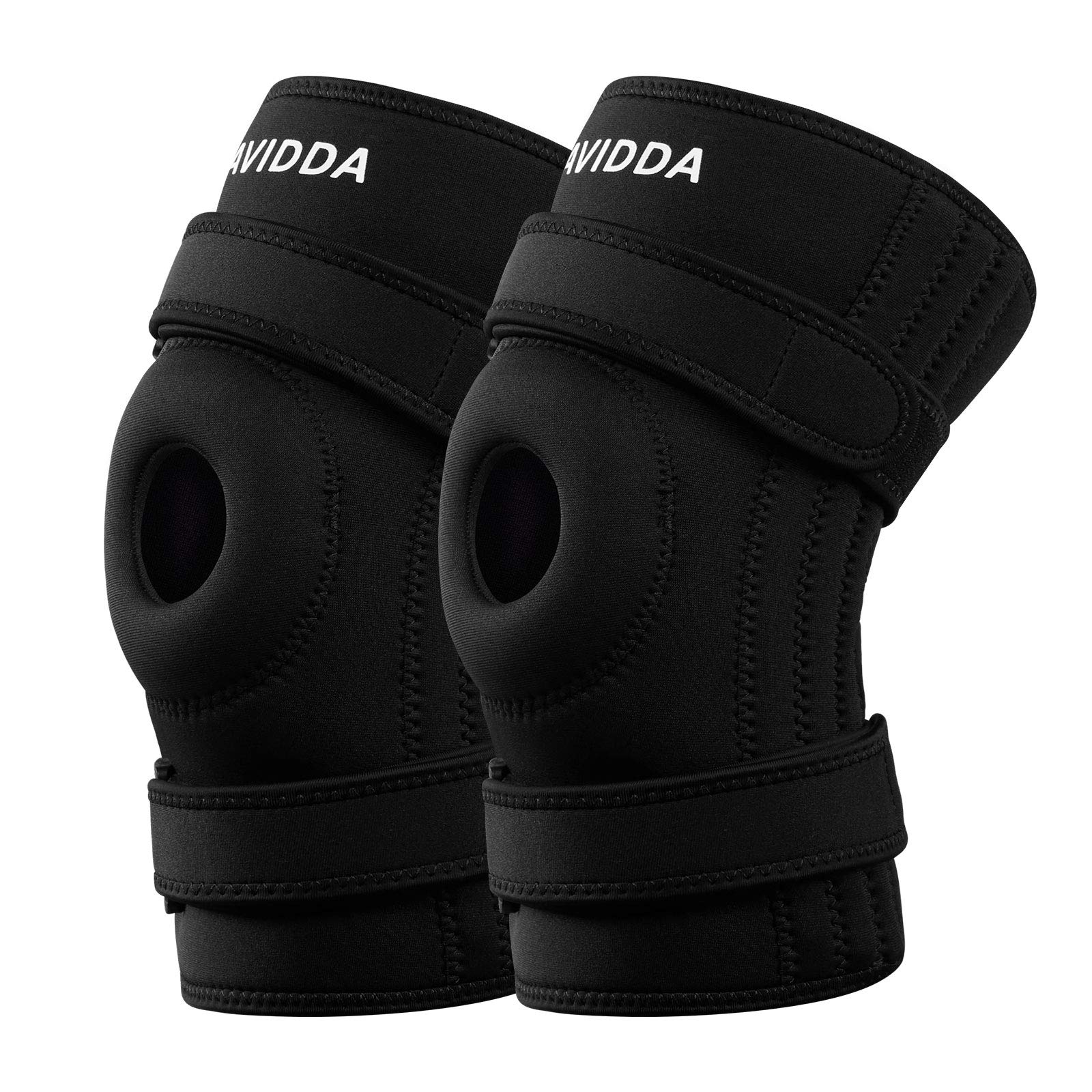 AVIDDA Neoprene Knee Brace 2 Pack, Open Patella Knee Supports for Men Women, Dual Straps for Knee Pain Relief, Running, Hiking, Basketball, Volleyball, Squats (S)