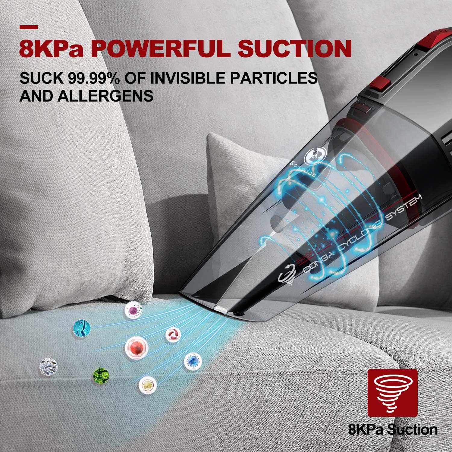 Bossdan Handheld Vacuum, Cordless and Portable Vacuum, 8Kpa Hand Vacuum with Powerful Suction, Wet and Dry use: Home & Kitchen