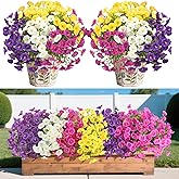 12 Bundles Artificial Flowers for Outdoors Decorations, Fake Flowers Artificial Plants Outdoor, Colorful Faux Morning Glory Eucalyptus Realistic UV Resistant for Garden Patio Porch Home Decor(Mutil1)