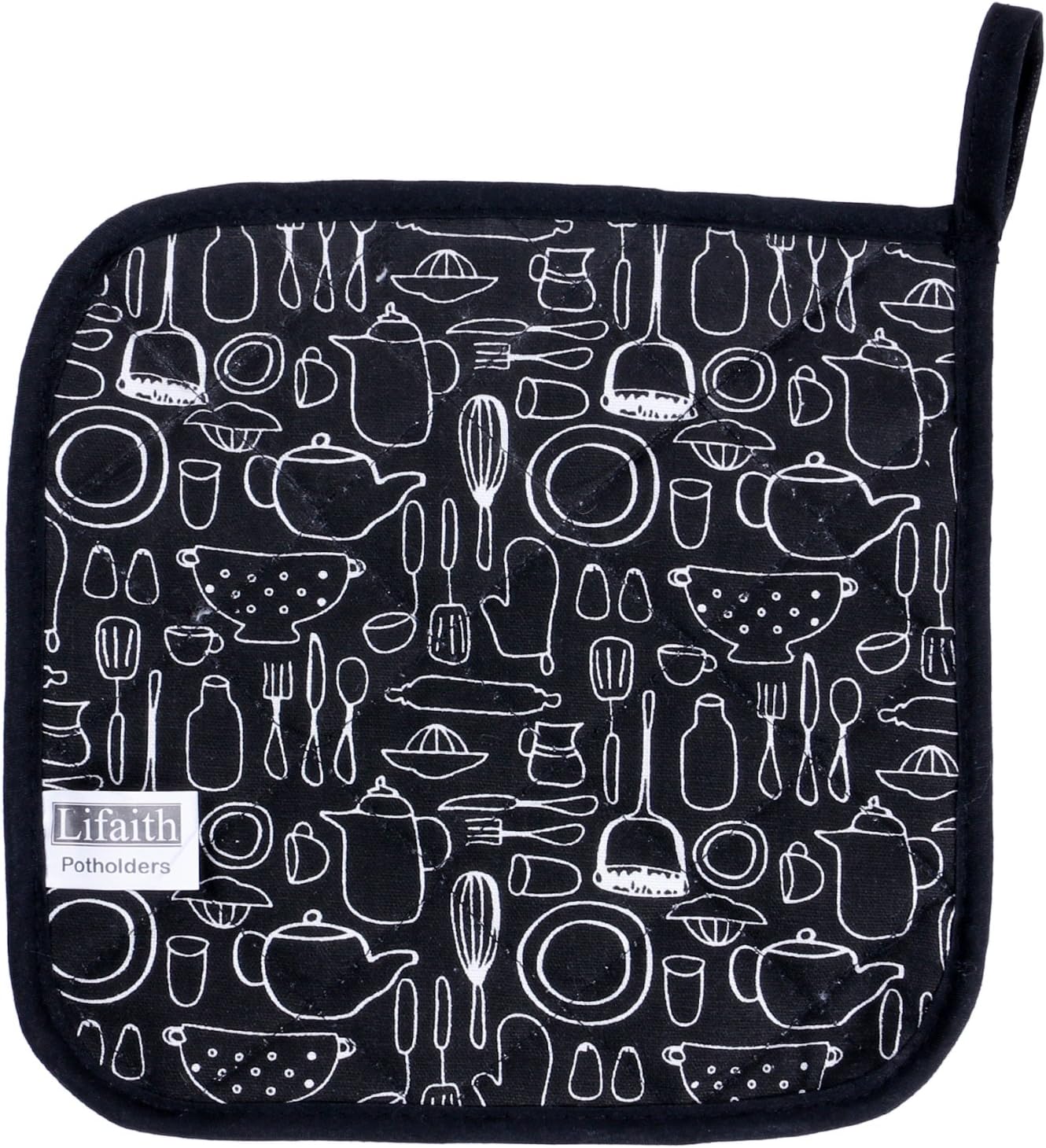 Lifaith 100% Cotton Kitchen Everyday Potholders Pot Holder Heat Resistant Coaster Potholder for Cooking and Baking 8 x 8-Inch Set of 3 Black: Home & Kitchen