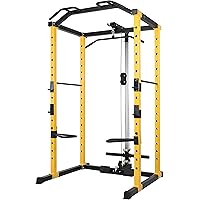 HulkFit 1000-Pound Capacity Multi-Function Adjustable Power Cage with J-Hooks, Dip Bars and Other Optional Attachments