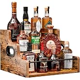 KLM Liquor Bottle Display Shelf, Coffee Syrup Rack Organizer, 3 Step Countertop Liquor Wine Rack, mini bar,liquor cabinet, Home Retro Bar Shelf Stand for Liquor Whiskey, Spirits