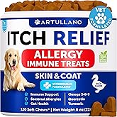 Dog Allergy Relief Chews - Itching Skin Relief for Dogs - Fish Oil - Omega 3 - Seasonal Allergies Pills - Skin & Coat, Anti Itch,Hot Spots Treatment - Canine Immune Health Supplement - 120 Soft Treats