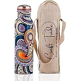 Craft Trade 100% Pure Copper Water Bottle (34 Oz) – 1Liter Bottle for Drinking with Ayurvedic Health Benefits – Handcrafted in Ethnic Print, Leak-Proof, BPA-Free, Heavy-Duty with Jute Carry Case