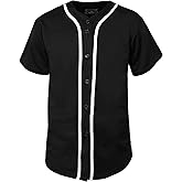 Hat and Beyond Mens Baseball Jersey Button Down T Shirts Hipster Plain Hip Hop (3X-Large,1UPA0001 Black/White)
