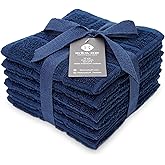 Mellow Buff 100% Cotton Terry Dish Cloth & Dish Towel, 6 Pack, Super Soft and Absorbent Kitchen Towels, Perfect for Kitchen Cleaning and Dish Washing (Navy Blue 6 Pack)