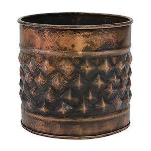 Stonebriar Decorative Diamond Textured Copper Metal Container, Multi-Use Container for Storage, Organization, or Flower Planter
