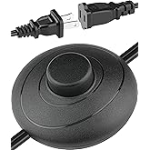 6ft/1.8m On/Off Extension Cord Foot Switch Pedal, Switch in Middle of Cord, 2-Prong Polarized Plug and Plug in Outlet AWG18 250VAC Step Switch Floor Lamp Christmas Tree Light Push Button Black