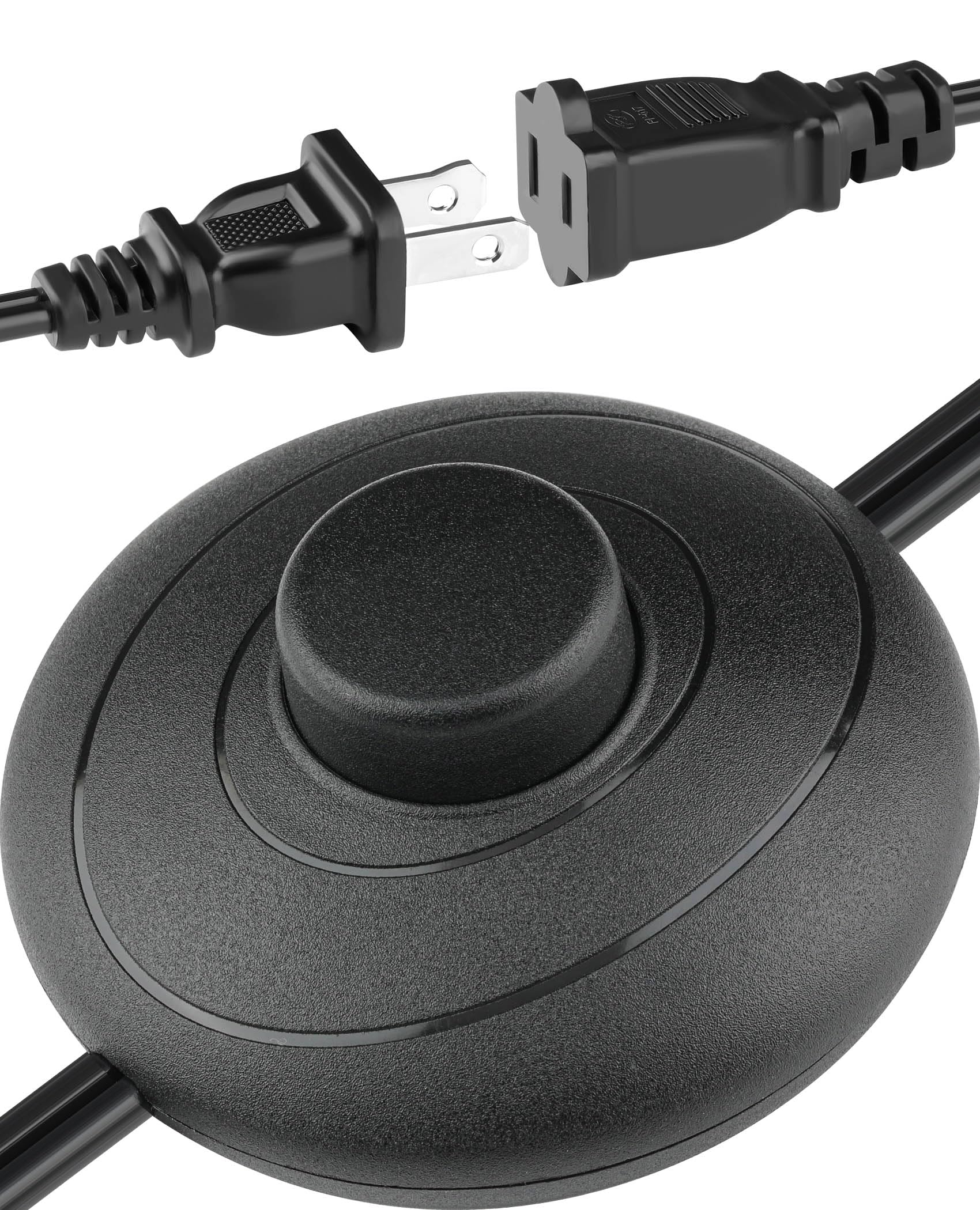 Photo 1 of 6ft/1.8m On/Off Extension Cord Foot Switch Pedal, Switch in Middle of Cord, 2-Prong Polarized Plug and Plug in Outlet AWG18 250VAC Step Switch Floor Lamp Christmas Tree Light Push Button Black
