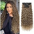 LONAI 4PC Clip in Hair Extensions, 100％ Pure Protein Silk Curly Hair Extension for Women, 26 Inch Long Soft Natural Hair Extensions-Dark Blonde to Light Brown