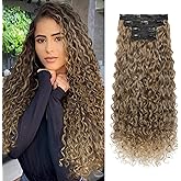 LONAI 4PC Clip in Hair Extensions, 100％ Pure Protein Silk Curly Hair Extension for Women, 26 Inch Long Soft Natural Hair Extensions-Dark Blonde to Light Brown