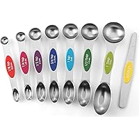 Spring Chef Magnetic Measuring Spoons Set, Dual Sided, Stainless Steel, Fits in Spice Jars, Multi-Color, Set of 8