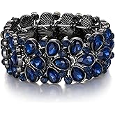 EVER FAITH Art Deco Jewelry for Prom Round Austrian Crystal 3 Layer Teardrop Stretch Bracelet for Women