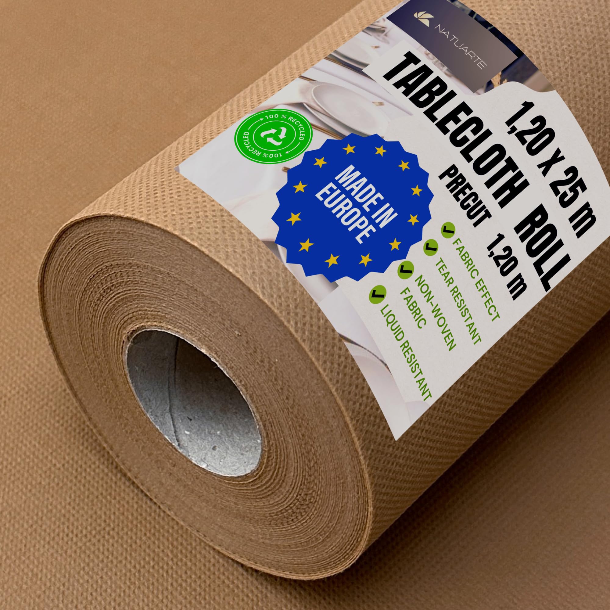 NATUARTE Tablecloth, 1.20 m x 25 m, Disposable Banquet Roll, Fabric Like Look and Feel, Roll for Parties, Celebrations, Birthdays, Events, Non Woven Fabric, Beige Color 1.20x25m — image 1