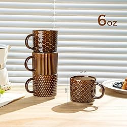 GBHOME 6 OZ Stackable Coffee Mugs, Ceramic Coffee