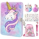 homicozy Kids Unicorn Diary with Lock and Key,Tie-Dye Fuzzy Journal for Girls Ages 6 And Up,Hardcover Notebook with 160 Pages,Cute Stationery Unicorn Gift for Girls