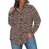 ForHailey Plus Size Button Down Shirts for Women Long Sleeve Blouses Solid Work Business Tops Casual Loose Fit Fall Shirts Leopard Print 3X-Large