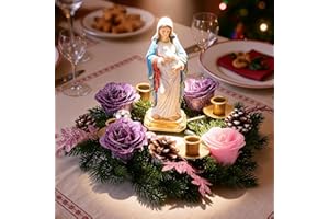 ELECTRICWISE 11.8 Inch Christmas Advent Wreath Candle Holder with Pregnant Virgin Mary Statue,Purple and Pink Rose,Christmas Home Church Table Centerpiece Decor, Candles Not Included(0.87 Inch Candle Holder)