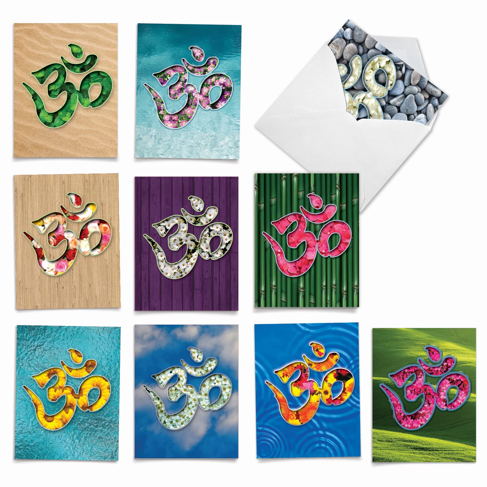 The Best Card Company - 10 Boxed Thank You Notes w/Envelopes, Assorted Stationery to Say Thanks for Men and Women - Om Blooms M2971