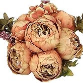 Flojery Silk Peony Bouquet Vintage Artificial Peonies Flower for Home Wedding Party Decor (1pcs, Coffee)